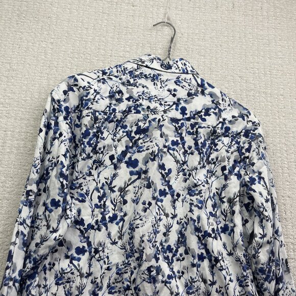 Au Noir Shirt Men Sz 4 Button Up Funky Watercolor Floral Nature AOP Blue Boho - Picture 13 of 13